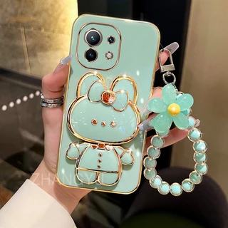 ốp lưng Xiaomi 11 XIAOMI 11 LITE Ốp Điện Thoại Silicone TPU mạ điện 3D thỏ đứng với vòng đeo tay dây buộc Trường hợp điện thoại chống sốc Xiaomi 11 XIAOMI 11 LITE