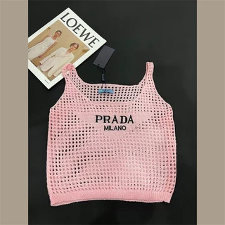 Prad * Summer New Hollow Vest Inverted Triangle Embroidered Letter Logo Hollow Design Sexy Hot Girl Fashionable