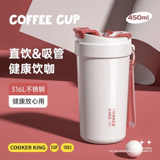 【LUCKY】Cốc giữ nhiệt inox 316, cốc cà phê, cốc di động, cốc lạnh, cốc ống hút, cốc uống nước thẳng, lót chân không hai lớp 450ml Bình Nước Giữ Nhiệt Bằng