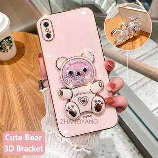 ốp lưng iphone x xs xr xs max Ốp Điện Thoại tpu Dẻo Mạ Màu 3D In Hình Gấu Nhỏ Đáng Yêu Có Giá Đỡ Cho iphone x xs xr xs max