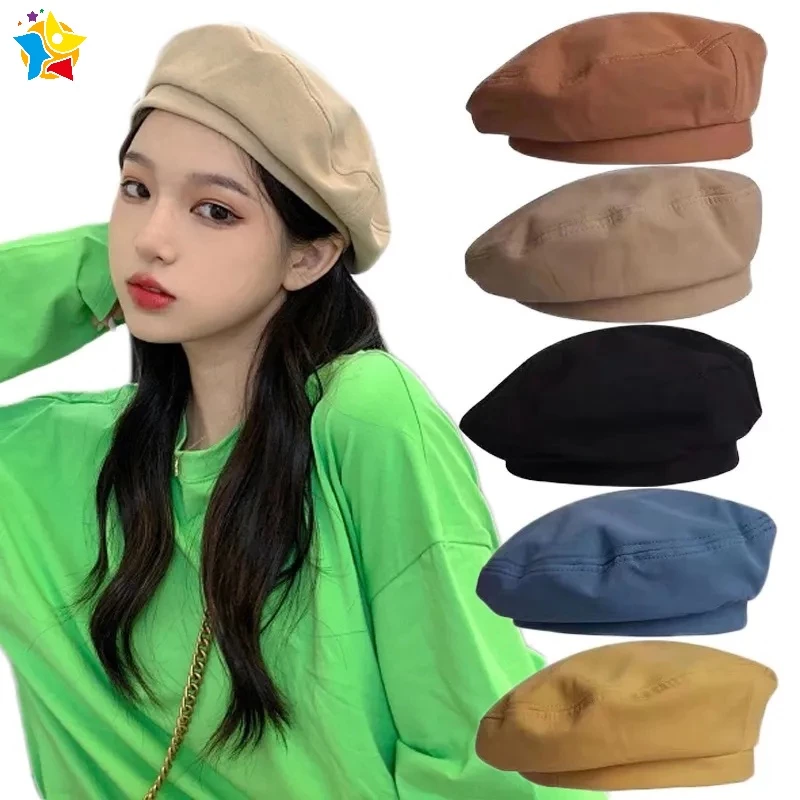 Mũ Beret cotton Màu Trơn Phong Cách Anh Quốc Cổ Điển Thời Trang Thu Đông