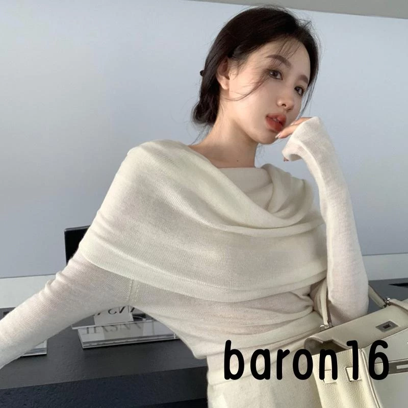 Áo Dệt Kim Nữ Trễ Vai Tay Dài Màu Sắc Thanh Lịch Croptop Sweater Phong Cách Pháp Thời Trang Mùa Thu Cao Cấp