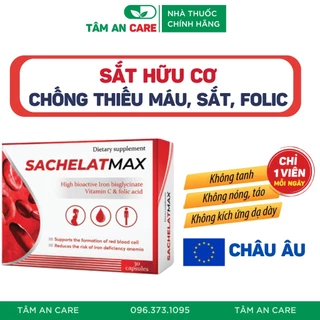 Bổ Sung Sắt Hữu Cơ, Acid Folic Chống Thiếu Máu Thiếu Sắt Và Vitamin C, Hỗ Trợ Tạo Máu Sachelat MAX Hộp 30 Viên