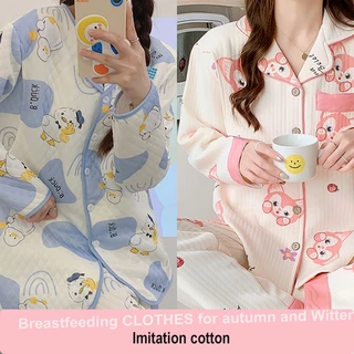 Bộ Đồ Ngủ Vải cotton Dày Thời Trang Thu Đông Cho Mẹ Bầu october