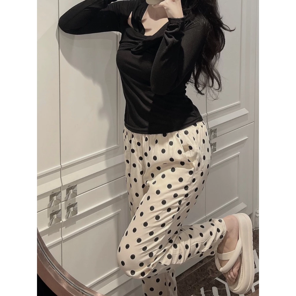 Quần dài nữ MU.JI dáng xuông chất đũi thô 3 màu sắc mặc ở nhà mặc đi chơi