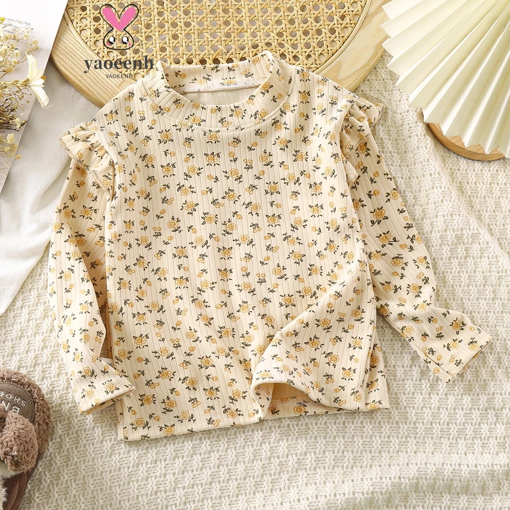 【YAOEENH】Áo Thun Tay Dài Cổ Tròn 90-160cm In Họa Tiết Hoa Thời Trang Mùa Thu Cho Bé Gái