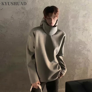 Kyushuad Áo hoodie cotton Sáp Mềm Cao Cấp Dáng Rộng Cổ Đứng Giản Dị Phong Cách retro niche Mỹ Cho Nam