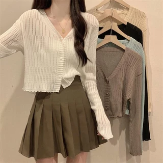 Áo cardigan Dệt Kim Cổ Chữ v Viền Bèo Xinh Xắn Thời Trang Mùa Thu Cho Nữ