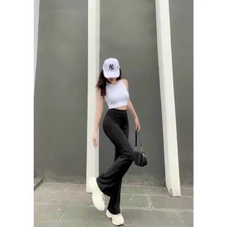 Quần ống loe, legging nữ, mẫu quần siêu hách dáng của năm, cạp thun eo có size đến 65kg , chất vải tăm cotton co giãn.