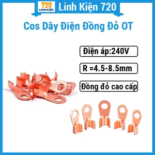 Cos dây điện đồng đỏ OT 5A-100A, Cốt Bấm Nối Dây điện, Bắt Bình ắc Quy Xe đạp điện, xe máy,... (1 Chiếc 5.2-8.2mm2)