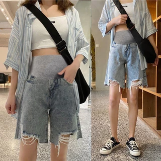 Quần Short denim Mỏng Dáng Rộng Nâng Bụng Thời Trang Mùa Hè Cho Mẹ Bầu plus size