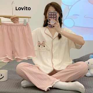 Bộ pijama Lovito phối nút họa tiết hoạt hình thường ngày cho nữ LNA24087 (nhiều màu)