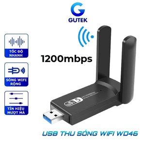 USB thu sóng wifi Gutek WD46 1200mbps 2 râu nâng cấp WiFi lên 5G cho máy tính pc laptop tần số 2.4GHz 5GHz