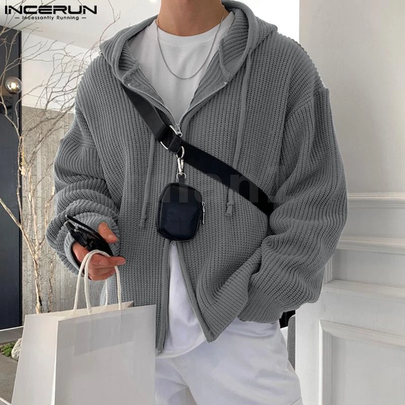 Xman Áo Hoodie Dệt Kim Chui Đầu Dài Tay Hoa Văn Kẻ Sọc Phối Khóa Kéo Phong Cách Hàn Quốc Dành Cho Nam