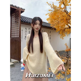 Huizumei Áo sweater Dệt Kim satin Dài Tay Đa Năng Cho Nữ