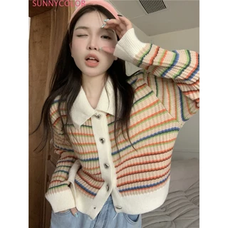 SUNNYCOLOR Áo Len áo khoác cardigan Cute Hàn Phong Đơn giản thời trang WMY23A0T9X 43Z231025