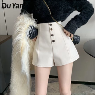 Du YAN Quần Short Vải tweed Lưng Cao Màu Trắng Dáng Chữ A Phong Cách Hàn Quốc Thường Ngày Dành Cho Học Sinh Nữ