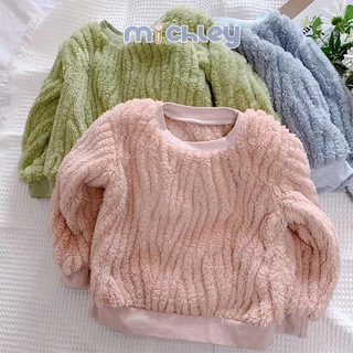 Michley Áo sweater Nhung Ấm Áp Màu Trơn Mùa Thu Đông Kích Thước Vừa Và Nhỏ Cho Trẻ Em