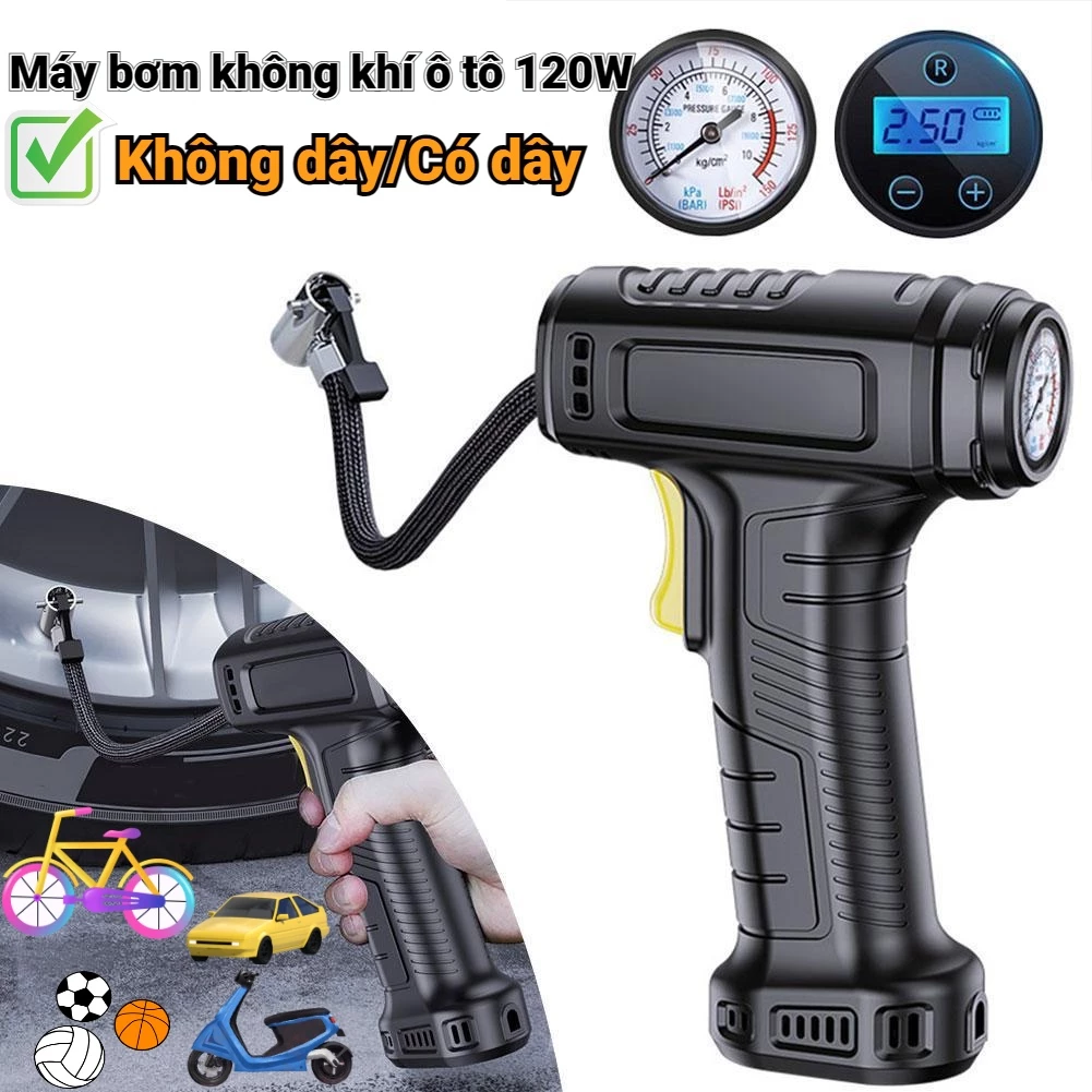 Máy bơm không khí lốp không dây 120W Máy bơm sạc di động công suất cao