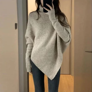 Áo sweater Dệt Kim Cổ Cao Dáng Rộng Màu Sắc Đơn Giản Phong Cách Hàn Quốc Cho Nữ