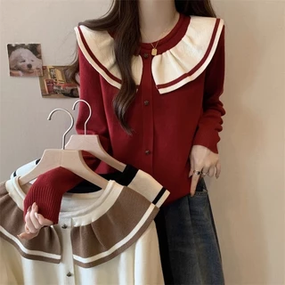 Áo Cổ Vuông Áo Khoác Cardigan Dệt Kim Cổ Búp Bê Thời Trang Thu Đông Phong Cách Mới Cho Nữ