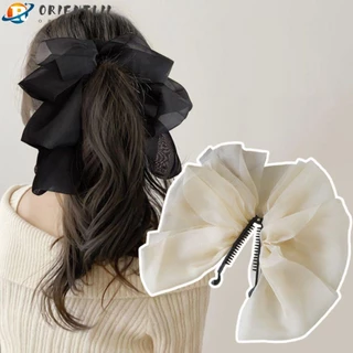 Orientlii Kẹp Tóc Hàn Quốc Đuôi Ngựa Dạng Dọc Chất Liệu chiffon Đính Nơ Phong Cách vintage Thời Trang Cho Nữ