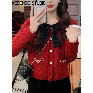 ACSENSE STUDIO Áo Len áo khoác cardigan Minimalist Trendy Dễ thương hàn quốc WXF23B0PS7 46Z231117