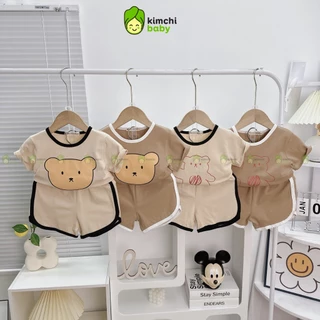 Đồ Bộ Cộc Tay Cho Bé Trai, Bé Gái KIMCHIBABY Vải Cotton 4C In Gấu, Bộ Quần Áo Cho Bé Mặc Nhà CK325