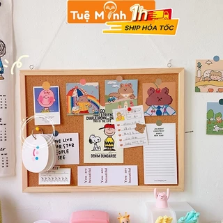 Bảng ghim gỗ bần K18 decor kèm ghim, sticker, dây gai bảng treo tranh ảnh,postcard trang trí độc đáo