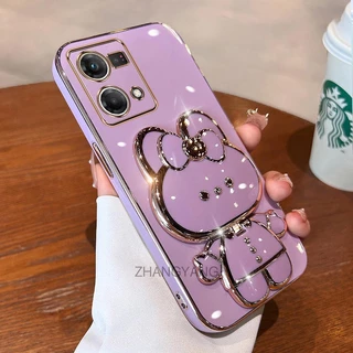 ốp lưng oppo reno 7 4g reno 7 pro Ốp Điện Thoại TPU Silicon Mềm Mạ Điện Gắn Gương Trang Điểm Hình Thỏ 3D Cho oppo reno 7 4g reno 7 pro