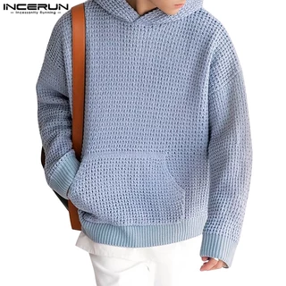 Incerun Áo Hoodie Màu Trơn Giản Dị Phong Cách Hàn Quốc Dành Cho Nam