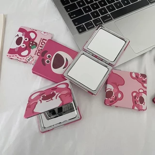 Gương mini gấu dâu Lotso 2 mặt gấp gọn bỏ túi tiện lợi -Gương trang điểm cầm tay gấu hồng Losto hoạt hình dễ thư