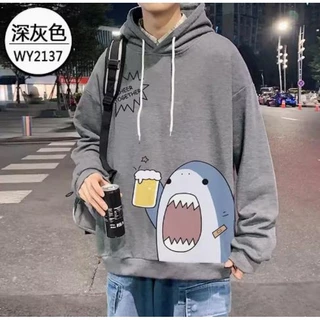 M-5XL Áo khoác áo hoodie sweater nỉ siêu rẻ phù hợp nam nữ rộng thoải mái 2024 NEW In Hình Cá Mập Hoạt Hình Thời Trang Mùa Thu Cho Nam