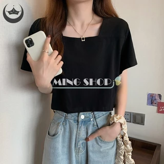 Áo Crop Top Tay Ngắn Cổ Vuông Màu Sắc Thời Trang Cho Nữ