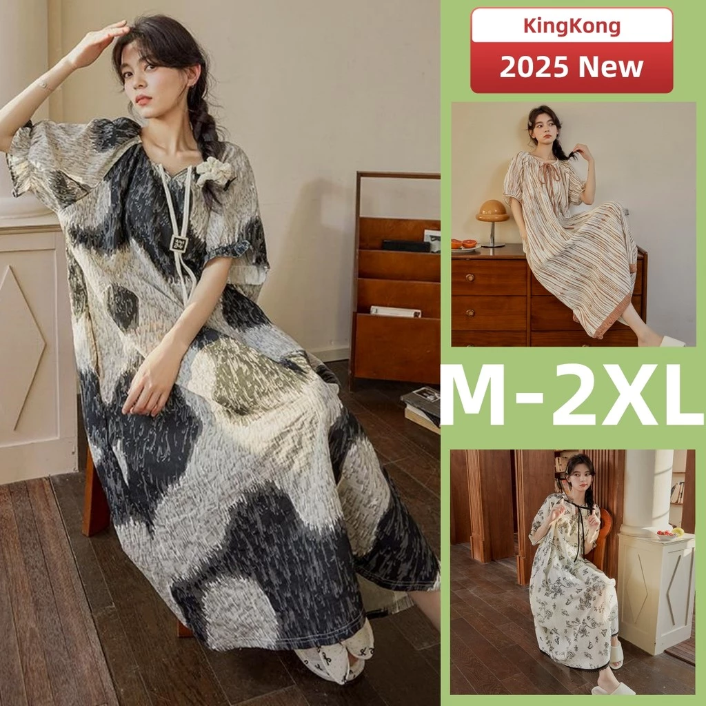 Bộ Đồ Ngủ Có Đệm Nữ Cotton Váy Ngủ Bộ Đồ Ngủ Đầm Mùa Hè Nữ Tay Ngắn Đồ Người Phụ Nữ Mặc Ở Nhà Mỏng M-2XL