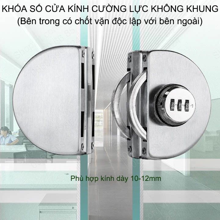 Khóa số cửa kính cường lực dày 10-12mm, làm bằng inox 304, có thể thay đổi mã số