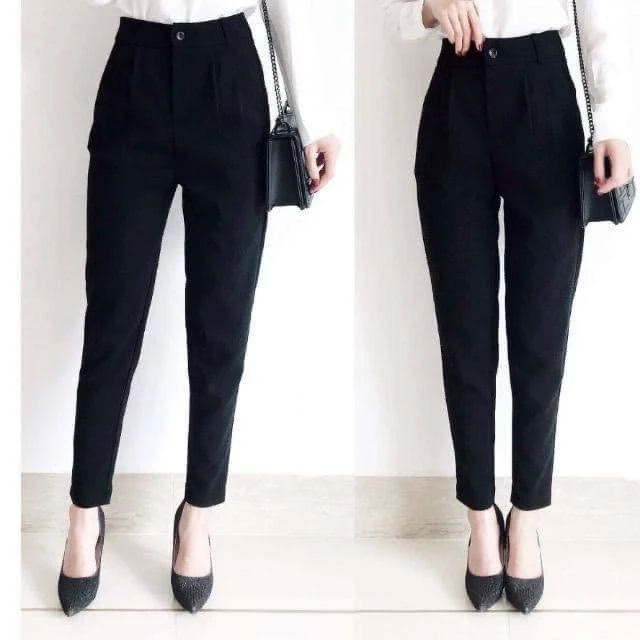 Quần tây baggy 1 cúc đi học nữ cạp có đai lưng cao dáng dài ,Quần vải công sở phối áo sơ mi đi học làm