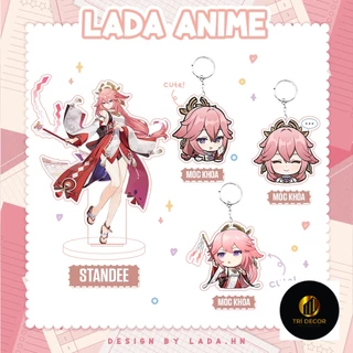 Móc khóa mô hình standee đứng để bàn Yae Miko Genshin Impact Lada anime đáng yêu chibi trang trí quà tặng