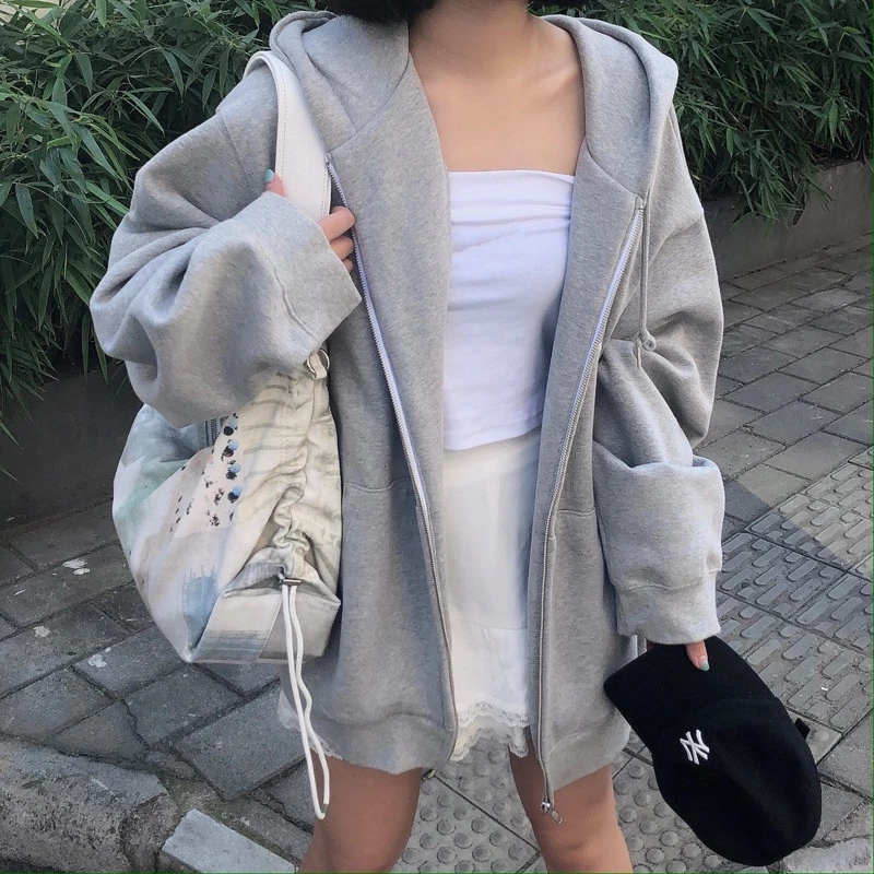 Áo Khoác Hoodie Mỏng Dáng Rộng Cỡ Lớn Kiểu Hàn Quốc Cá Tính