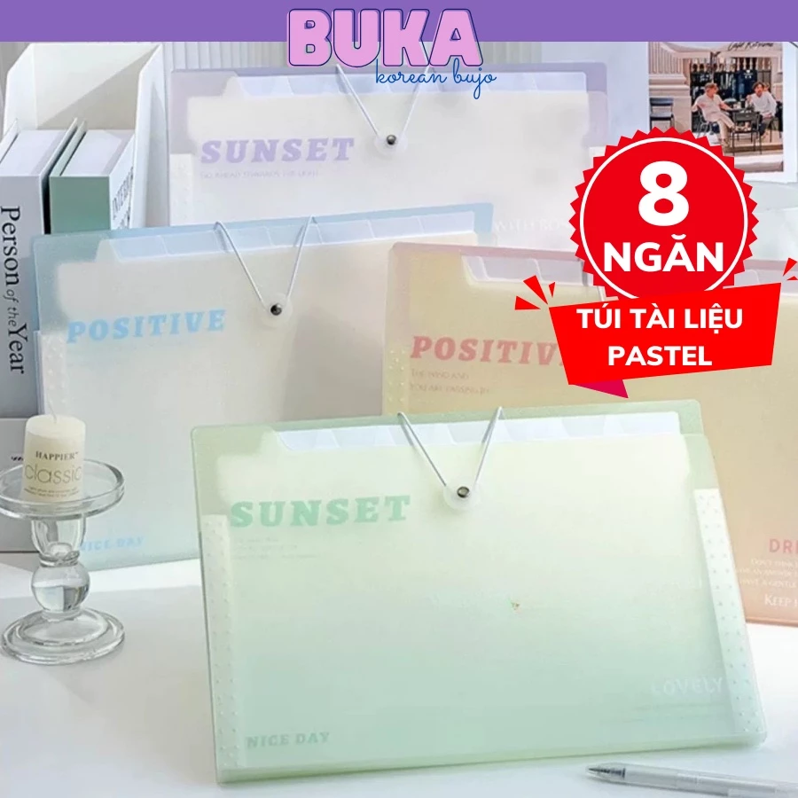 Túi đựng tài liệu pastel nhũ Buka tệp đựng tài liệu nhiều ngăn kẹp file túi đựng tài liệu A4 phụ kiện văn phòng phẩm