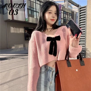 Áo Khoác cardigan Dệt Kim Cổ Chữ v Thắt Nơ Màu Trắng Phong Cách Hàn Quốc Thời Trang Mùa Xuân Mới