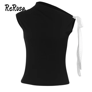 Rerosa Áo tank Top Cổ Tròn Màu Trơn Thắt Nơ Thời Trang 2024 Cho Nữ