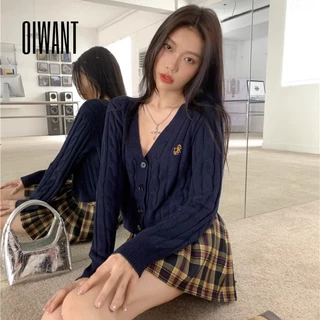 Oiwant Áo Sweater Cổ v Tay Dài Dáng Rộng Màu Trơn Cài Nút Thời Trang 2023 Cho Nữ