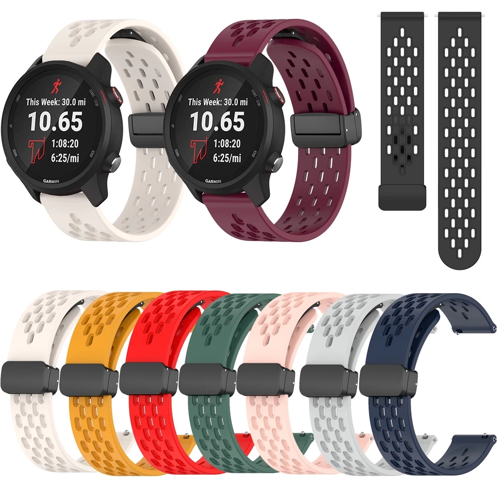 Dây đeo khóa từ tính bằng silicon cho Garmin Forerunner 265 255 245 645 55 165 158 Venu2 45mm Venu3 vivoactive4 245M 645M Venu 2 3 Dây đeo đồng hồ màu kẹo mềm Vòng đeo tay thể thao