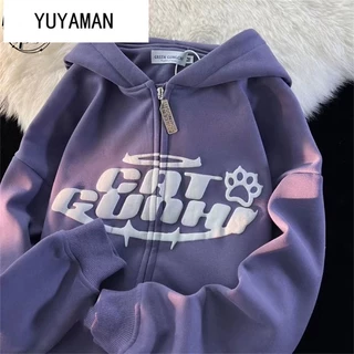 YUYAMAN Áo Khoác áo khoácnữ áo khoác hoodie zip Chất lượng thời trang thoải mái áo khoác nữ hoodie A28J12L YUYAMAN