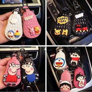 Cute Cartoon Genuine Leather Car Key Case Lady Car Key Cover Universal Car Key Protective Case Coin Purse jPYn