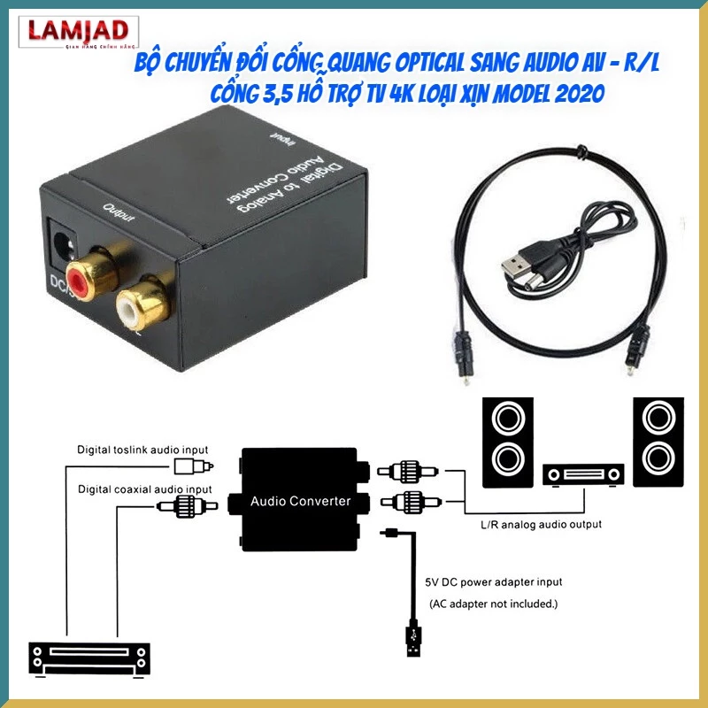 [Hàng Sẵn] Bộ Chuyển Đổi Âm Thanh Toslink Digital Sang Analog RCA L / R