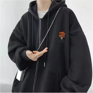 Áo Khoác hoodie Dáng Rộng Có Khóa Kéo Phong Cách Hàn Quốc Thời Trang Cho Nam