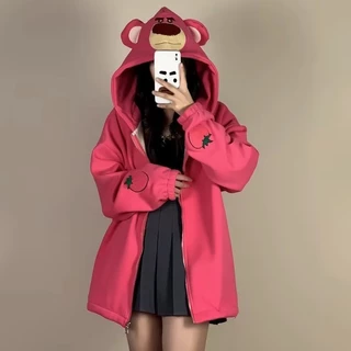 Áo Khoác Hoodie Dáng Rộng In Hoạt Hình Thời Trang Cho Cặp Đôi