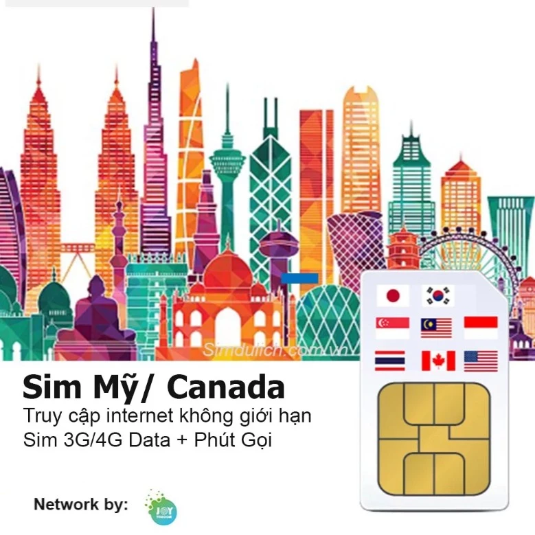 Sim du lịch Mỹ, Canada - Sim data 4G, không giới hạn 3G
